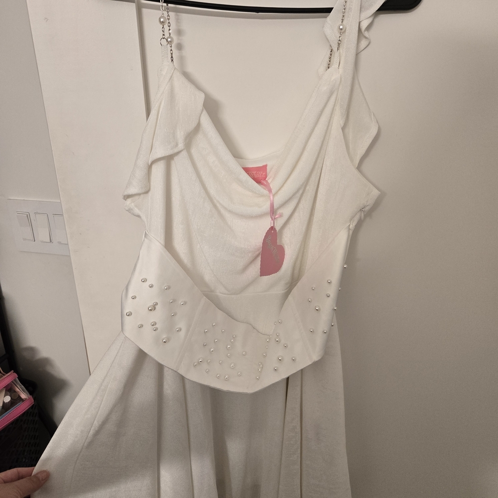 Sugar Thrillz White Dress with Pearl Details